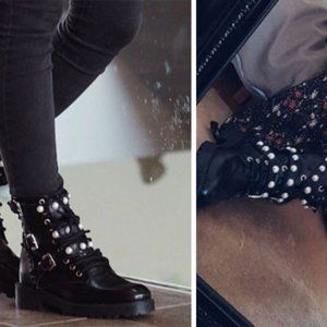 Zara Leather Combat Faux Pearl Boots.  SZ …